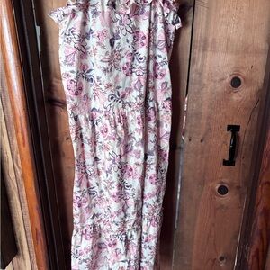NWT Who What Wear Pink Floral Ruffle Maxi Dress